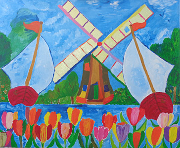 Hollands landschap DIY schilderspakket, geschilderd tijdens 65 verjaardag